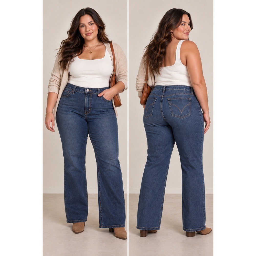 Womens 18 Petite Stretch Bootcut Jeans Dark Wash Plus Size Y2K Denim